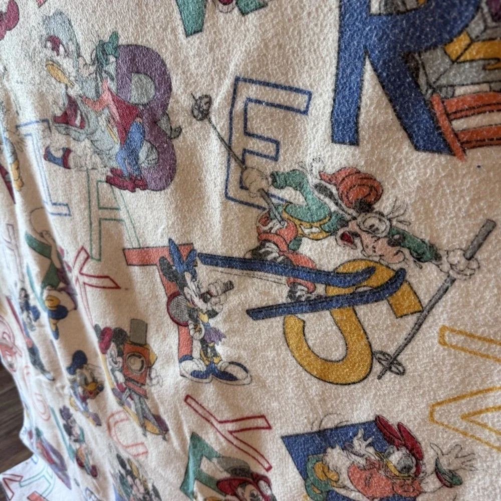 Vintage 80's Disney Chatham ABC Alphabet Blanket Mickey Donald Duck Goofy Minnie